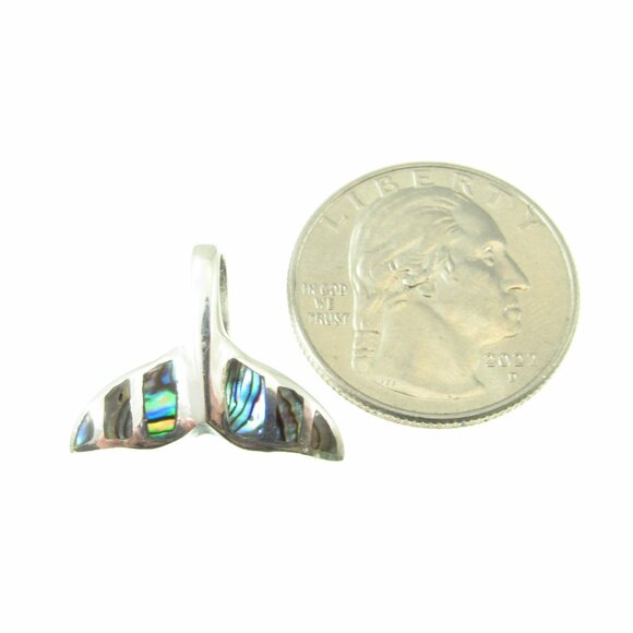 Solid 925 Sterling Silver Whale Tail Slide Pendant with Abalone Shell Inlay - Picture 7 of 11